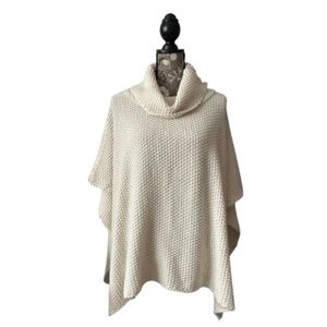 NWT cocogio Women's One Size Ivory Knit Cowl Neck Open Sides Poncho Sweater Top